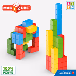 Geomag - Magicube 1+ Full Colour - Magnetic Cubes for Kids - 4 Colours - 64 Blocks ? 100 Percent Recycled Plastic