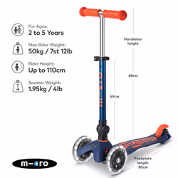 Micro Scooters | Mini Micro Deluxe LED Children's Scooter | Handlebar Adjustable & Foldable | Extra Grippy Deck | Weather Tested Stem | Light Up