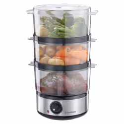 Russell Hobbs 3 Tier Electric Food Steamer, 7L, Stackable baskets for easy storage, Dishwasher safe BPA free baskets, Rice bo ...
