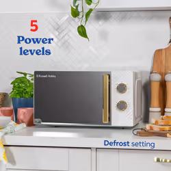 Russell Hobbs 17 Litre 700W White Solo Manual Microwave With Groove Design, 5 Power Levels, Integrated Timer And Defrost Function, Easy Clean RHMM723