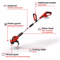 Einhell Power X-Change 18/28 Cordless Strimmer - 18V, 28cm Cutting Width, Battery Strimmer Cordless Grass Cutter and Lawn Edger With Auto Line-Feed -