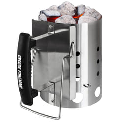 George Foreman Quick-Fire Compact Chimney BBQ Starter, 14cm Diameter, Portable Barbecue, Coal Burner, Lightweight and Durable in Stainless Steel with