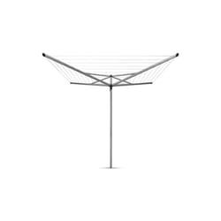 Brabantia 50m Essential Rotary Washing Line (Metallic Grey) Collapsible Umbrella System, 4 Arm Outdoor Clothes Dryer + 35mm Plastic Ground Tube