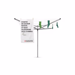 Brabantia 50m Essential Rotary Washing Line (Metallic Grey) Collapsible Umbrella System, 4 Arm Outdoor Clothes Dryer + 35mm Plastic Ground Tube