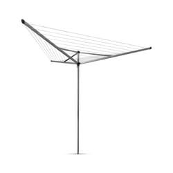 Brabantia 30m Essential Rotary Washing Line (Metallic Grey) Collapsible Umbrella System, 3 Arm Outdoor Clothes Dryer + 35mm Plastic Ground Tube