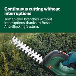 Bosch Cordless AdvancedShear 18V-10 (Without, 18 Volt System, cuts up to 85 m? per Battery Charge, with Shrub and Grass Shear Blades, in Carton