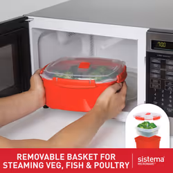 Sistema Microwave Food Steamer with Removable Steamer Basket | Large 3.2 L | Red/Clear