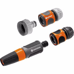Gardena System Basic Set with connecting parts for 13 mm (1/2 inch) and 15 mm (5/8 inch) hoses: Tap connection set with clean ...