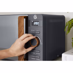 Swan SM22036LGRYN Nordic LED Digital Microwave with Glass Turntable, 6 Power Levels & Defrost Setting, 20L, 800W, Grey