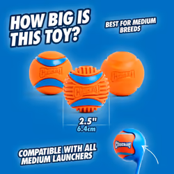 Chuckit! Fetch Medley Gen 3 Rubber Dog Balls, Ultra Ball, Rugged Ball, Fetch Balls for Dogs Launcher Compatible Dog Toy, Medium, 3 Pack