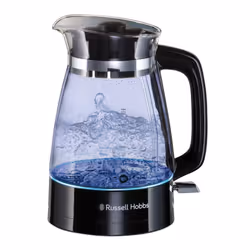 Russell Hobbs Carafe Style 1.7L Cordless Electric Glass Kettle with black handle, lid & base and blue internal illumination ( ...
