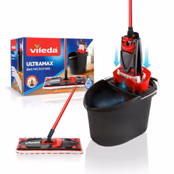 Vileda UltraMax Flat Mop and Bucket Set, Red, 2 Count (Pack of 1)