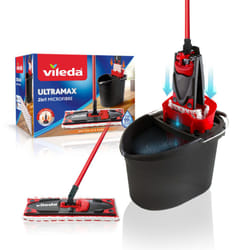 Vileda UltraMax Flat Mop and Bucket Set, Red, 2 Count (Pack of 1)