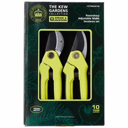 Spear & Jackson CUTTINGSET3K Kew Gardens Collection Adjustable Width Bypass & Anvil Secateur Set, Green