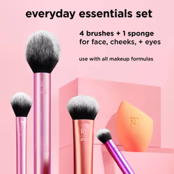 Real Techniques Everyday Essentials + Makeup Sponge Kit, Makeup Brushes and Makeup Blender Sponge, For Foundation, Blush, Bronzer, Eyeshadow, and