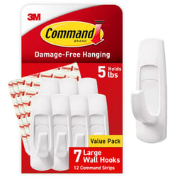 Command Large Utility Hooks, Damage Free Hanging Wall Hooks with Adhesive Strips, No Tools Wall Hooks for Hanging Christmas Decorations, 7 White Hooks