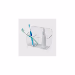 Addis 517873 Invisifix Bathroom Toothbrush 2 compartment Caddy Holder, Translucent, 9.5 x 14 x 18 cm