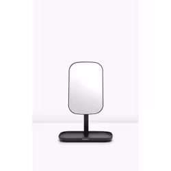 Brabantia ReNew 360? Adjustable Vanity Bathroom Mirror with Stand & Storage Tray (Dark Grey) Non-Slip Tray for Makeup, Jewellery, Shaving Accessories
