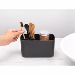 Brabantia ReNew Bathroom Caddy (Dark Grey) - Compartments for Toothbrushes, Toothpaste, Soap etc - Nonslip Base and Drainage Holes