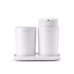 Brabantia ReNew 3 Piece Bathroom Accessory Set, Set of 3, Refillable Handwash Soap Dispenser, Toothbrush Holder & Tray, White