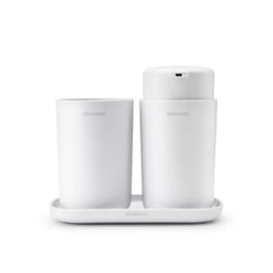 Brabantia ReNew 3 Piece Bathroom Accessory Set, Set of 3, Refillable Handwash Soap Dispenser, Toothbrush Holder & Tray, White