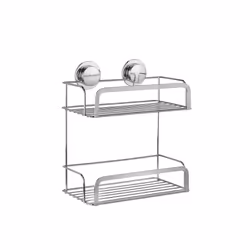 Croydex Stick 'N' Lock? Two Tier Cosmetic Basket - No Drilling Bathroom Storage Solution, Versatile Shower Caddy, Elegant Chr ...