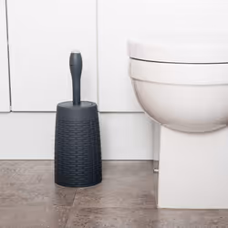 Addis 517484 Faux Rattan Round Toilet Brush Set with Internal Detergent Injection System, Charcoal Grey
