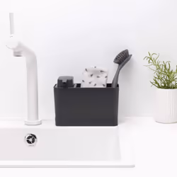 Brabantia Kitchen Sink Organiser Set with Soap Dispenser (Dark Grey) Cloths/Sponge Storage Holder + Refillable Handwash Pump (250ml)