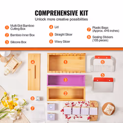 VEVOR Soap Making Kit, Bamboo Cutting Box and Inner Box with Silicone Mold, Stainless Steel Straight Cutter and Wavy Cutter, 100 Bags and 105
