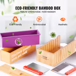 VEVOR Soap Making Kit, Bamboo Cutting Box and Inner Box with Silicone Mold, Stainless Steel Straight Cutter and Wavy Cutter, 100 Bags and 105