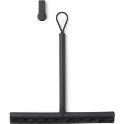 Brabantia Silicone Shower Squeegee with Hook (Dark Grey) Anti Streak Cleaning Wiper for Bathroom Glass, Plastic, Tile - Doublesided Brush & Rim Design