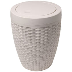 Addis 515799 Faux Rattan Round Bathroom Bin with Swing lid, Calico Linen, L 22.5 cm, W 22.5 cm, H 29 cm