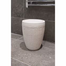 Addis 515799 Faux Rattan Round Bathroom Bin with Swing lid, Calico Linen, L 22.5 cm, W 22.5 cm, H 29 cm