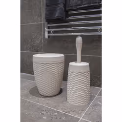 Addis 515799 Faux Rattan Round Bathroom Bin with Swing lid, Calico Linen, L 22.5 cm, W 22.5 cm, H 29 cm