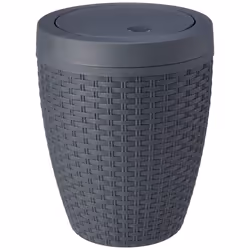 Addis Faux Rattan Round Swing Lid Bathroom Bin, Charcoal, 517488