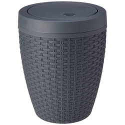 Addis Faux Rattan Round Swing Lid Bathroom Bin, Charcoal, 517488