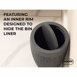 Addis Faux Rattan Round Swing Lid Bathroom Bin, Charcoal, 517488