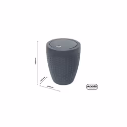 Addis Faux Rattan Round Swing Lid Bathroom Bin, Charcoal, 517488