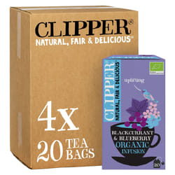 Clipper Organic Blackcurrant & Blueberry Infusion Fruit Teabags / 80 Infusions Tea Bags (4x Boxes of 20) / Caffeine-Free Herbal Tea/Natural,