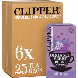 Clipper Organic Berry Burst Tea Bags | 150 Infusion Blackcurrant & Mix Fruit Teabag Sachets (6x Boxes of 25) | Bulk Buy, Home ...