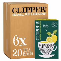 Clipper Organic Lemon Green Tea Bags | 120 Teabags (6x Boxes of 20) | Bulk Buy for Office, Home & Catering | Pure, Fair Trade ...