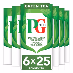 PG Tips | Green Tea Bags Bulk | Individually Wrapped Tea Bags | String & Tagged | Smooth & Refreshing | 6 Packs | 150 Plant B ...