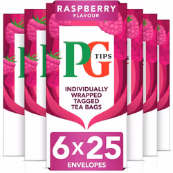 PG Tips Raspberry Leaf Tea Bags - Bulk, Individually Wrapped, Refreshing Fruit Flavoured, 6 Packs, 150 Envelopes