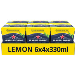 San Pellegrino Italian Sparkling Drinks Classic Taste Original Sparkling Lemon Canned Soft Drink 24 Pack (6 Pack x 4 x 330ml)