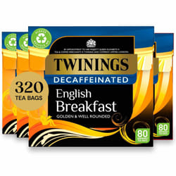 Twinings English Breakfast Decaf Tea | Golden, Well Rounded & Full Bodied Decaffeinated Black Tea | Multipack Bulk Buy, 320 (4 x 80) Biodegradable Tea