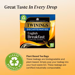 Twinings English Breakfast Decaf Tea | Golden, Well Rounded & Full Bodied Decaffeinated Black Tea | Multipack Bulk Buy, 320 (4 x 80) Biodegradable Tea