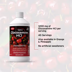 Optima Glucosamine HCL Cherry Juice Concentrate, Natural, Vegan, No Added Sugar, No Artifical Sweetners, 1200 mg per Serving, 1 Litre