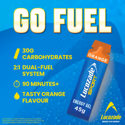 Lucozade Sport Dual-Fuel Energy Gels - Orange 24x45g | Carbohydrate Food Supplement Gel |
