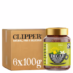 Clipper Decaf Organic Coffee | 6x 100g Jars Decaffeinated Instant Coffee | Bulk Buy for Home & Catering | Gourmet Sustainable ...