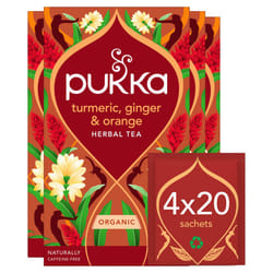 Pukka Herbs | Turmeric Active Organic Box |Tea With Ginger, Turmeric, Nettle & Orange | Ideal For Boosting Energy | 4 Packs | 80 Plant Based